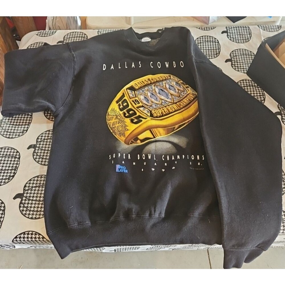 Dallas Cowboys 1996 Championship Ring Pull Over Sweater Black Vintage Size XL